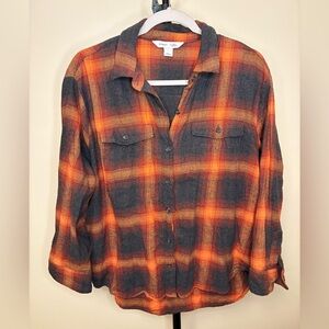 Old Navy Orange and Black Plaid Shirt